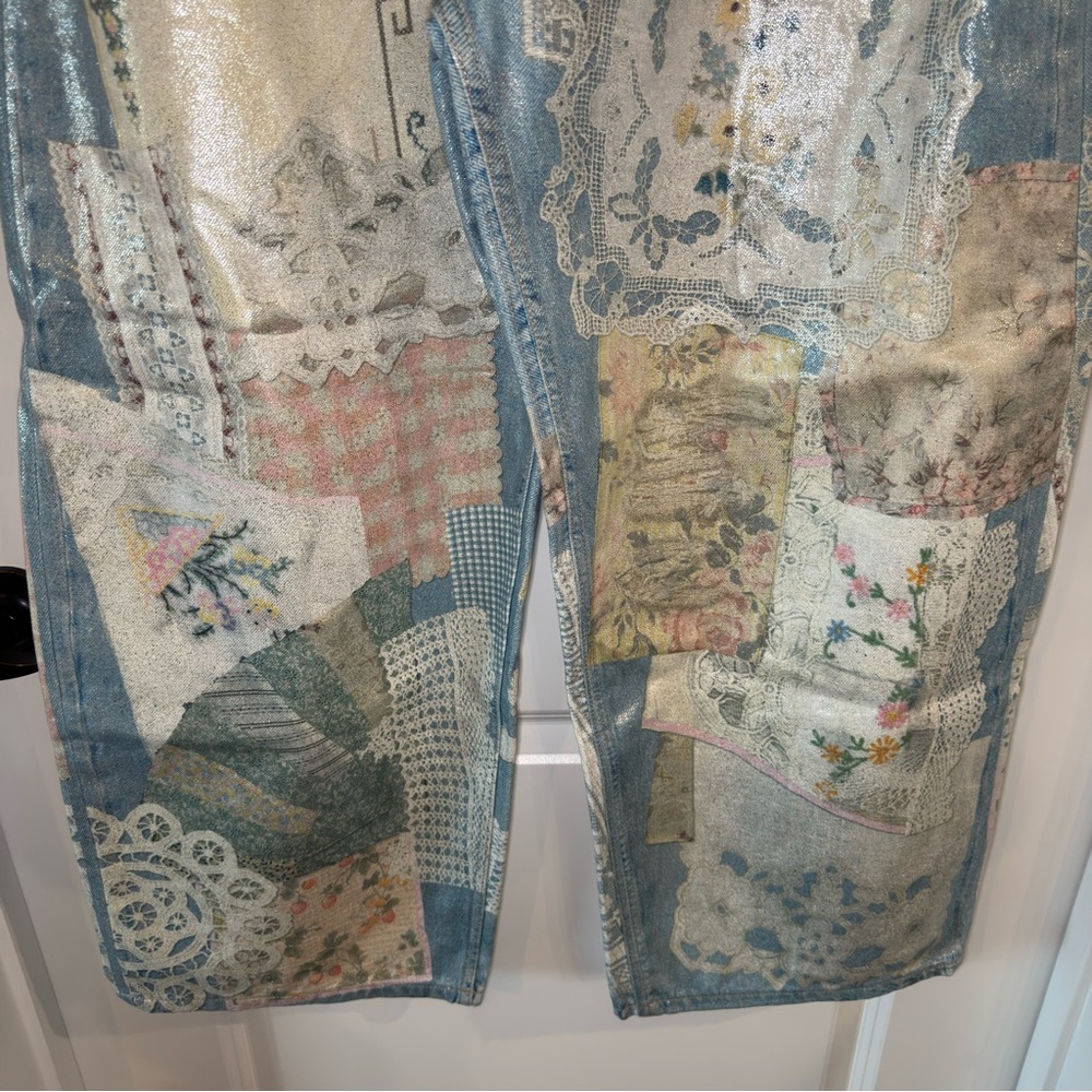 Free People We The Free Illusions Printed Relaxed Jeans in Sky Combo - Picture 11 of 16